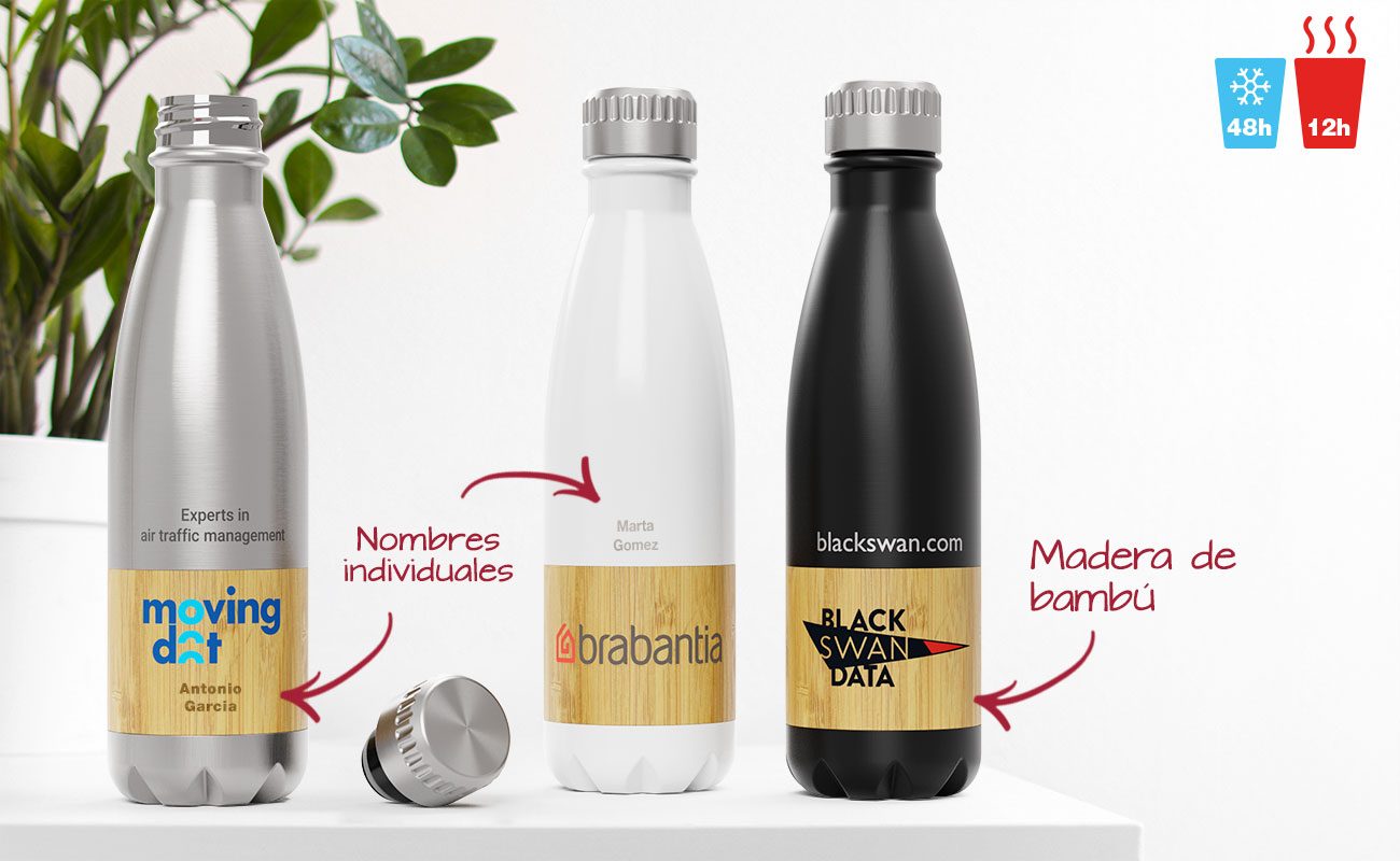 Botella agua personalizada, bambú con inicial - Seriandaluza